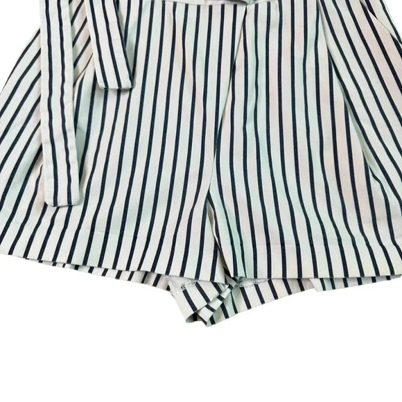 Zara Trafaluc Black White Stripe Shorts Paper Bag High Waist w/ Belt Size Small - Picture 4 of 8